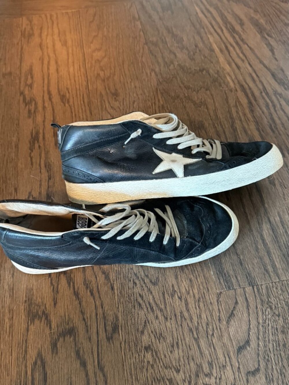 Golden Goose Black Leather High Top Sneakers White Star GGDB Made in Italy - Picture 3 of 5
